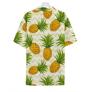 Beige Zig Zag Pineapple Pattern Print Hawaiian Shirt