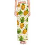 Beige Zig Zag Pineapple Pattern Print High Slit Maxi Skirt