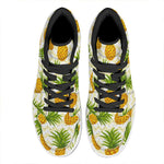 Beige Zig Zag Pineapple Pattern Print High Top Leather Sneakers