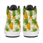 Beige Zig Zag Pineapple Pattern Print High Top Leather Sneakers
