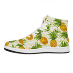 Beige Zig Zag Pineapple Pattern Print High Top Leather Sneakers