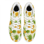 Beige Zig Zag Pineapple Pattern Print High Top Leather Sneakers