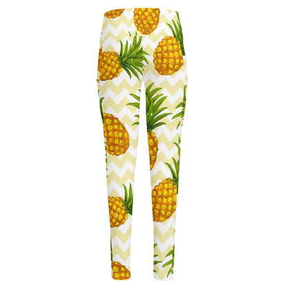Beige Zig Zag Pineapple Pattern Print High-Waisted Pocket Leggings