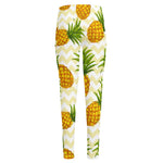 Beige Zig Zag Pineapple Pattern Print High-Waisted Pocket Leggings