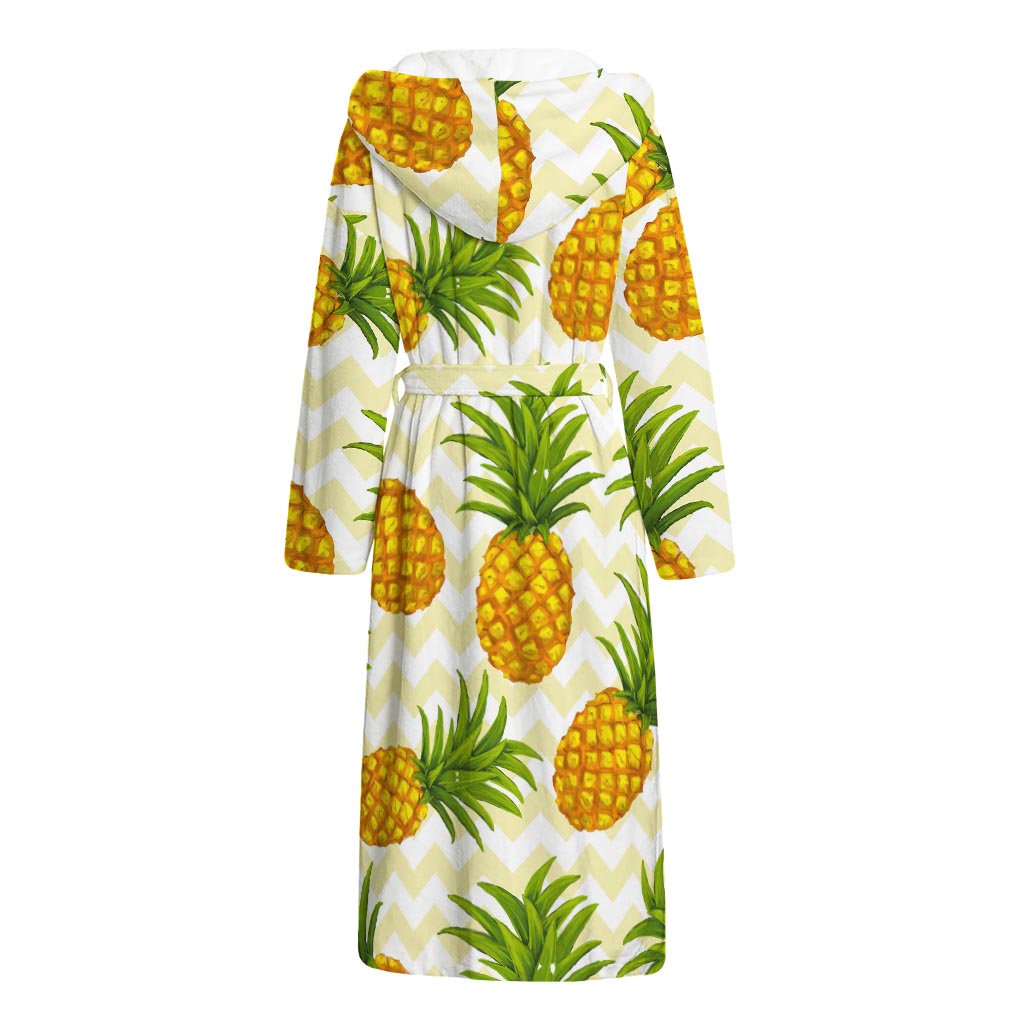 Beige Zig Zag Pineapple Pattern Print Hooded Bathrobe