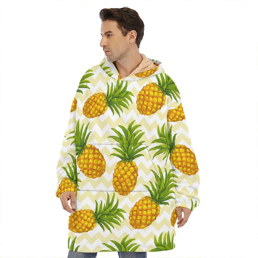 Beige Zig Zag Pineapple Pattern Print Hoodie Blanket