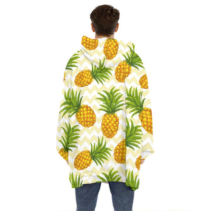 Beige Zig Zag Pineapple Pattern Print Hoodie Blanket