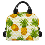 Beige Zig Zag Pineapple Pattern Print Insulated Lunch Bag