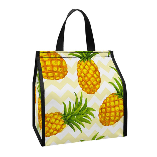 Beige Zig Zag Pineapple Pattern Print Insulated Lunch Tote
