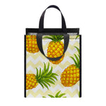 Beige Zig Zag Pineapple Pattern Print Insulated Lunch Tote