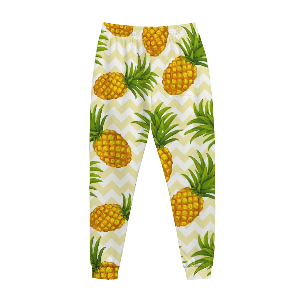 Beige Zig Zag Pineapple Pattern Print Jogger Pants