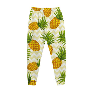 Beige Zig Zag Pineapple Pattern Print Jogger Pants