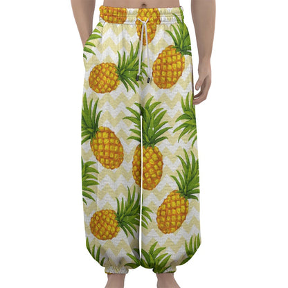 Beige Zig Zag Pineapple Pattern Print Lantern Pants