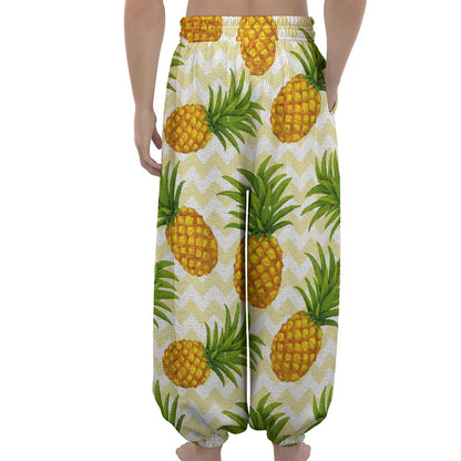 Beige Zig Zag Pineapple Pattern Print Lantern Pants