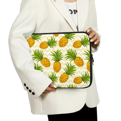 Beige Zig Zag Pineapple Pattern Print Laptop Sleeve