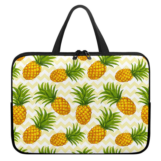 Beige Zig Zag Pineapple Pattern Print Laptop Sleeve With Handle