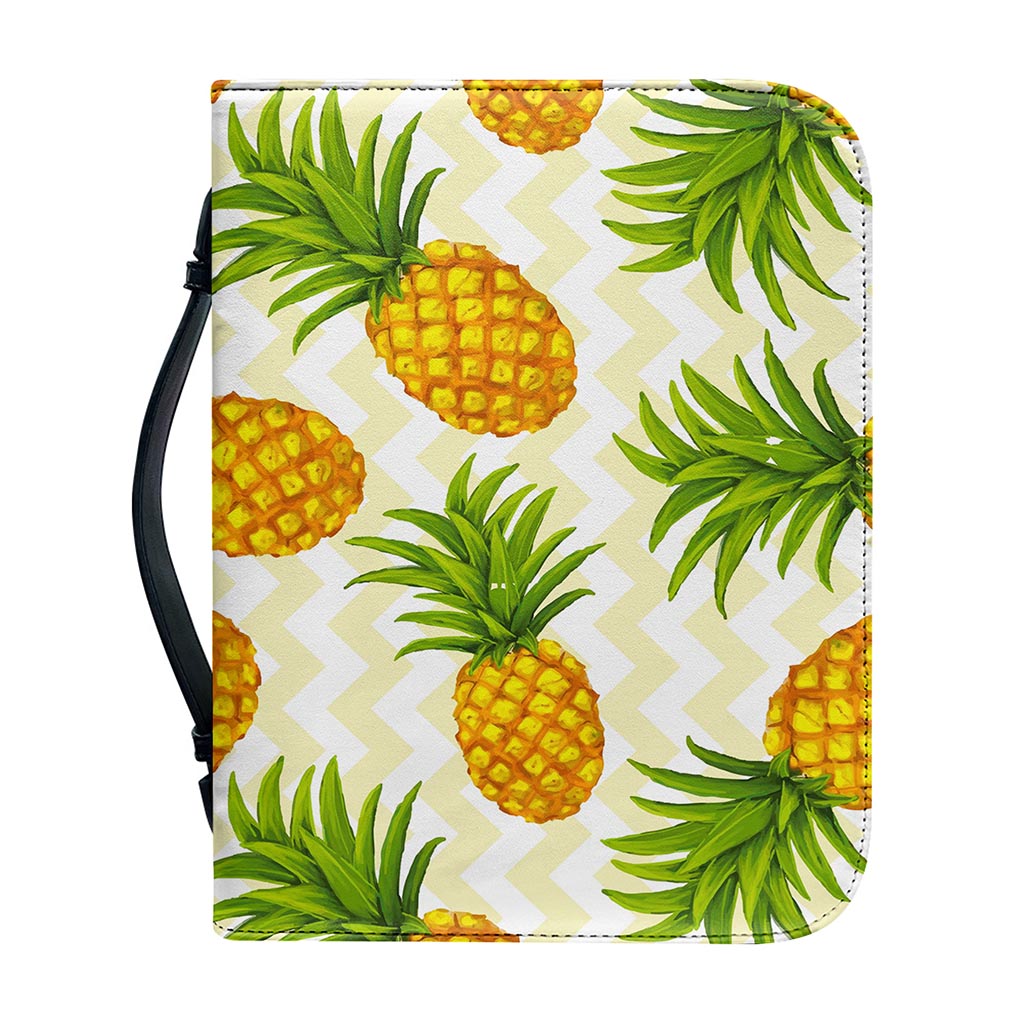 Beige Zig Zag Pineapple Pattern Print Leather Bible Cover