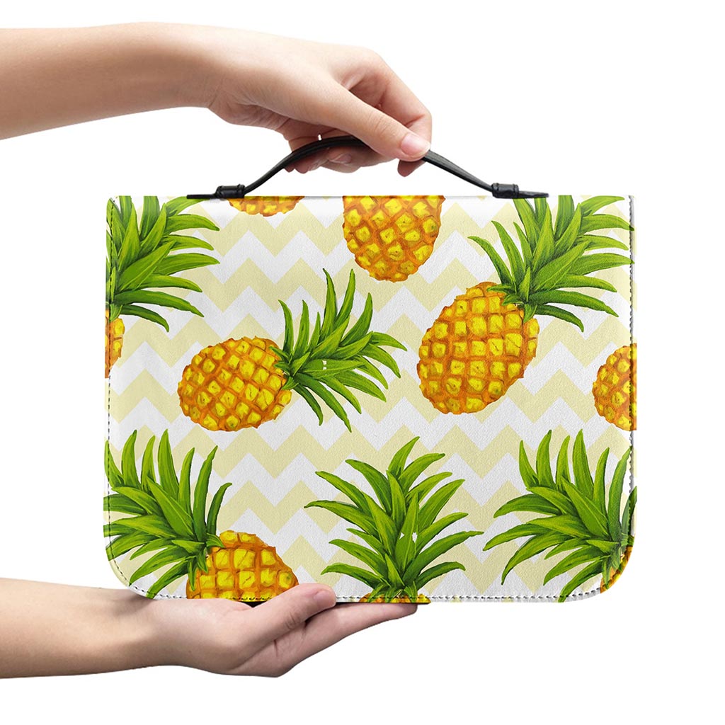 Beige Zig Zag Pineapple Pattern Print Leather Bible Cover