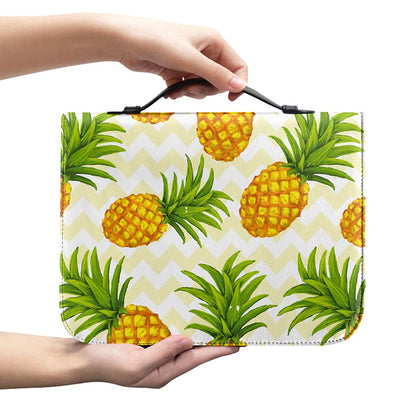 Beige Zig Zag Pineapple Pattern Print Leather Bible Cover