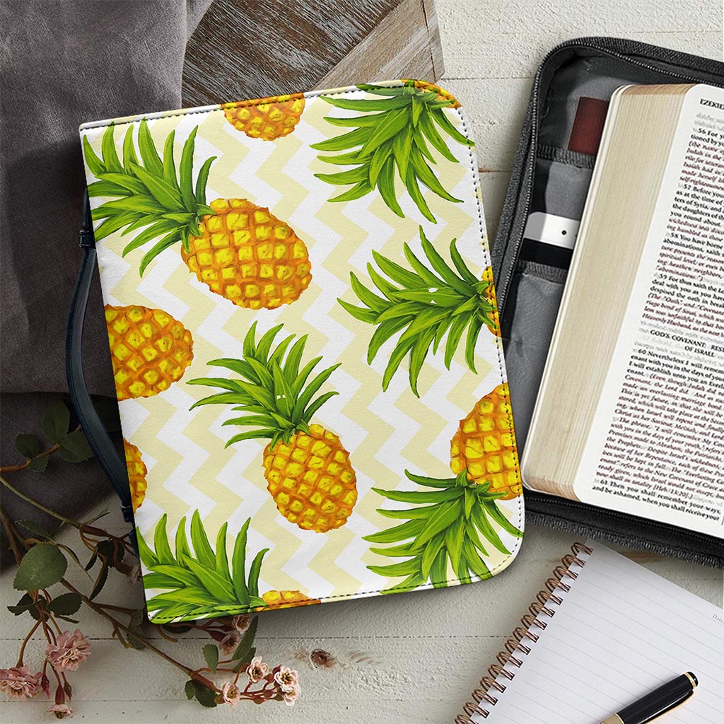Beige Zig Zag Pineapple Pattern Print Leather Bible Cover