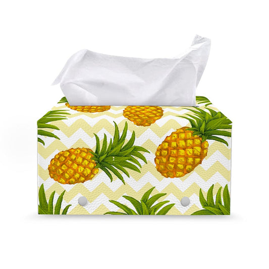 Beige Zig Zag Pineapple Pattern Print Leather Tissue Box Cover