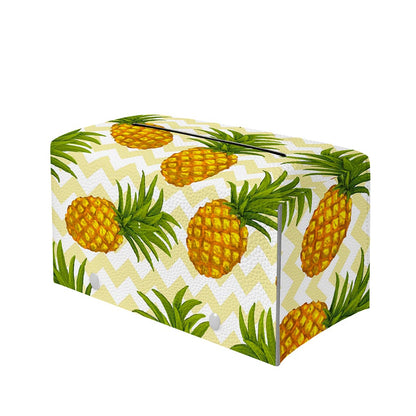 Beige Zig Zag Pineapple Pattern Print Leather Tissue Box Cover