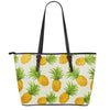 Beige Zig Zag Pineapple Pattern Print Leather Tote Bag