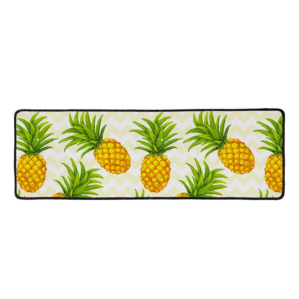 Beige Zig Zag Pineapple Pattern Print Long Kitchen Mat