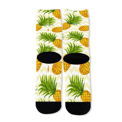 Beige Zig Zag Pineapple Pattern Print Long Socks