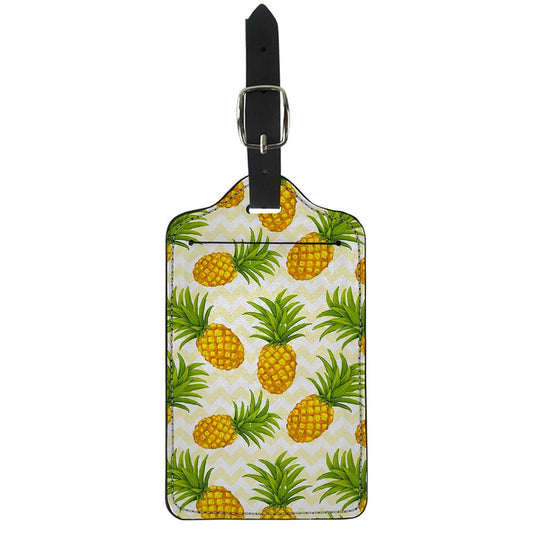 Beige Zig Zag Pineapple Pattern Print Luggage Tag
