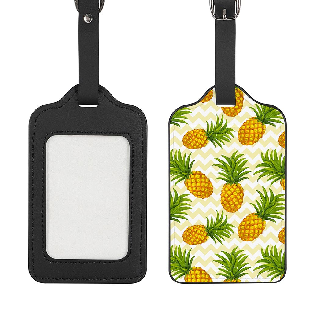 Beige Zig Zag Pineapple Pattern Print Luggage Tag