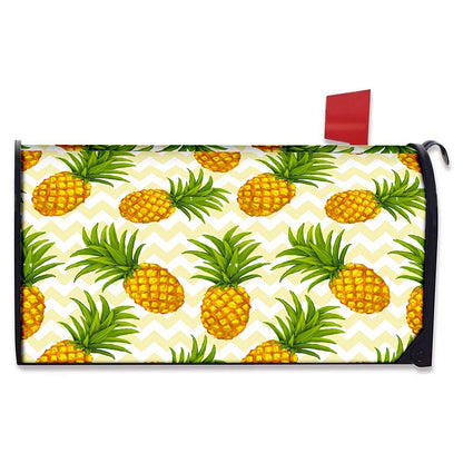 Beige Zig Zag Pineapple Pattern Print Mailbox Cover