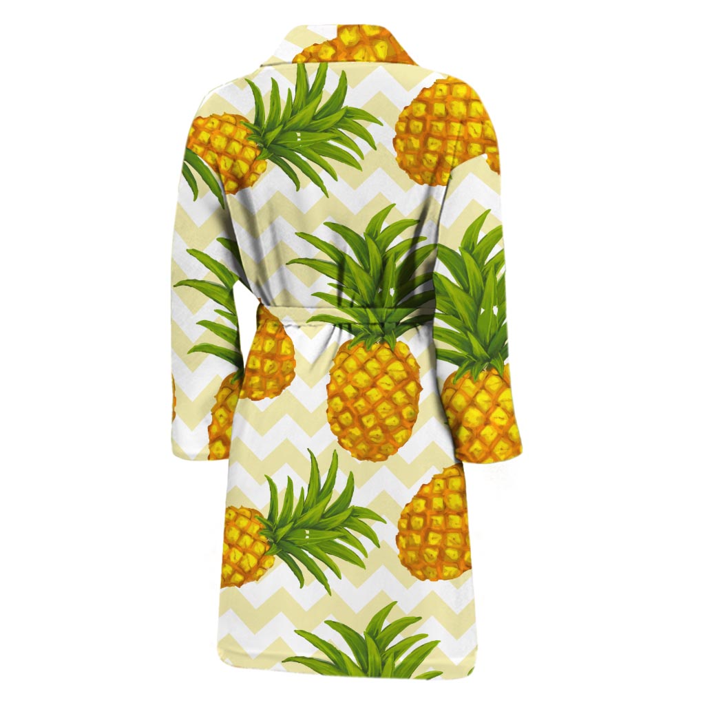 Beige Zig Zag Pineapple Pattern Print Men's Bathrobe