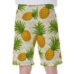 Beige Zig Zag Pineapple Pattern Print Men's Beach Shorts