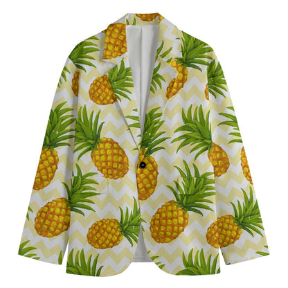 Beige Zig Zag Pineapple Pattern Print Men's Blazer