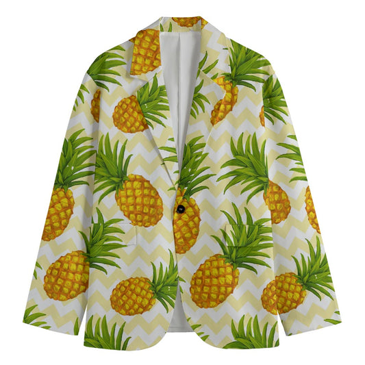 Beige Zig Zag Pineapple Pattern Print Men's Blazer