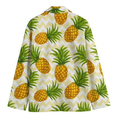 Beige Zig Zag Pineapple Pattern Print Men's Blazer