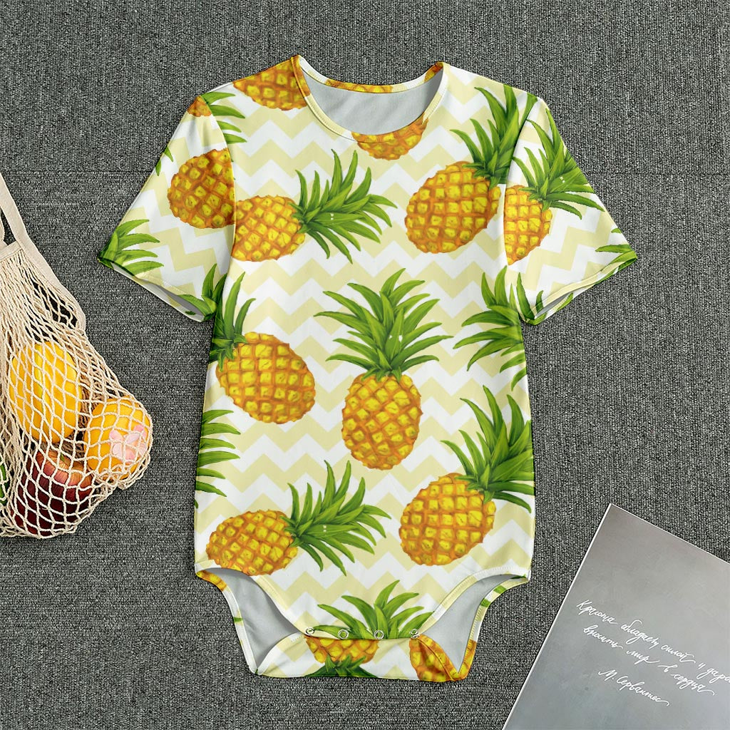 Beige Zig Zag Pineapple Pattern Print Men's Bodysuit