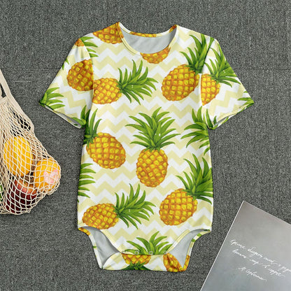 Beige Zig Zag Pineapple Pattern Print Men's Bodysuit