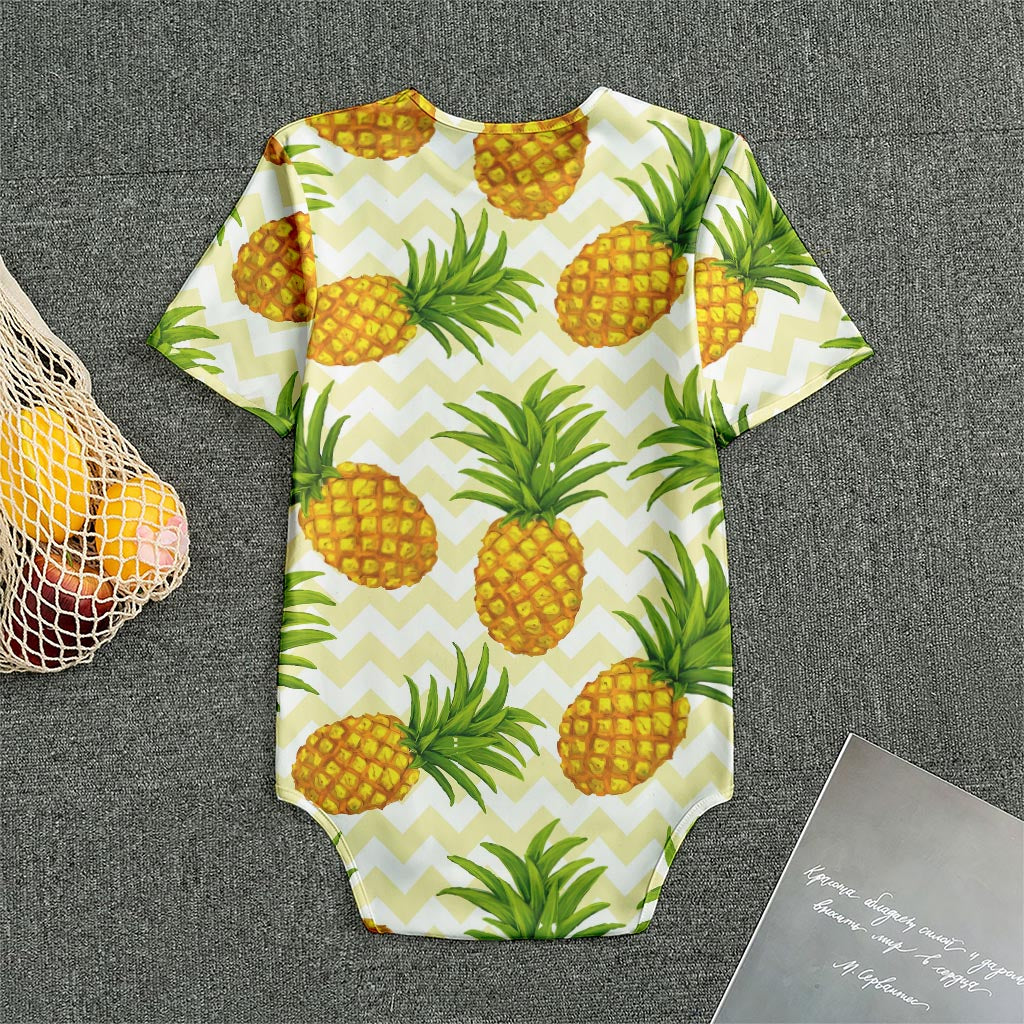 Beige Zig Zag Pineapple Pattern Print Men's Bodysuit