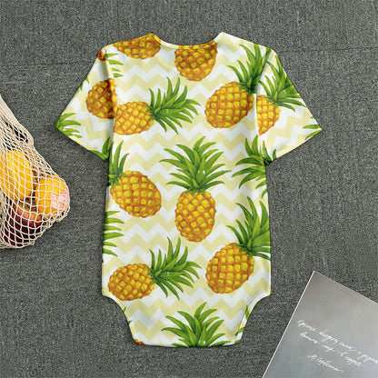 Beige Zig Zag Pineapple Pattern Print Men's Bodysuit