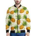 Beige Zig Zag Pineapple Pattern Print Men's Bomber Jacket