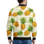 Beige Zig Zag Pineapple Pattern Print Men's Bomber Jacket