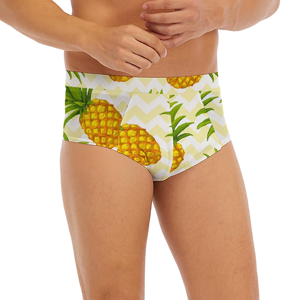 Beige Zig Zag Pineapple Pattern Print Men's Briefs