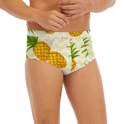 Beige Zig Zag Pineapple Pattern Print Men's Briefs