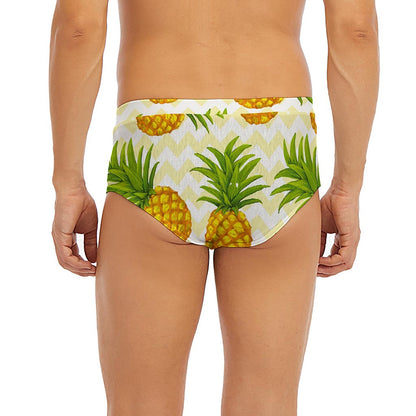 Beige Zig Zag Pineapple Pattern Print Men's Briefs