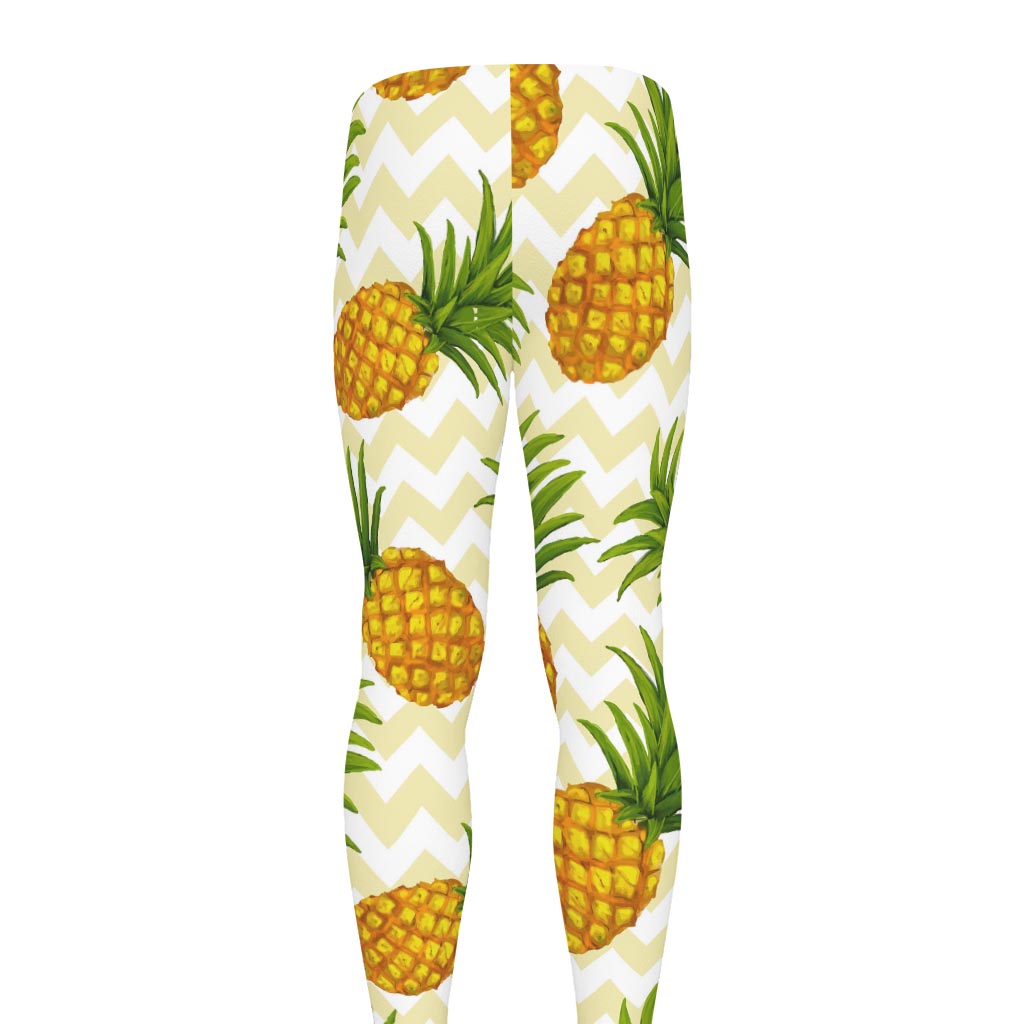 Beige Zig Zag Pineapple Pattern Print Men's leggings