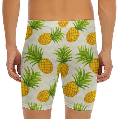 Beige Zig Zag Pineapple Pattern Print Men's Long Boxer Briefs