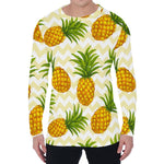 Beige Zig Zag Pineapple Pattern Print Men's Long Sleeve T-Shirt