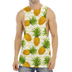 Beige Zig Zag Pineapple Pattern Print Men's Muscle Tank Top